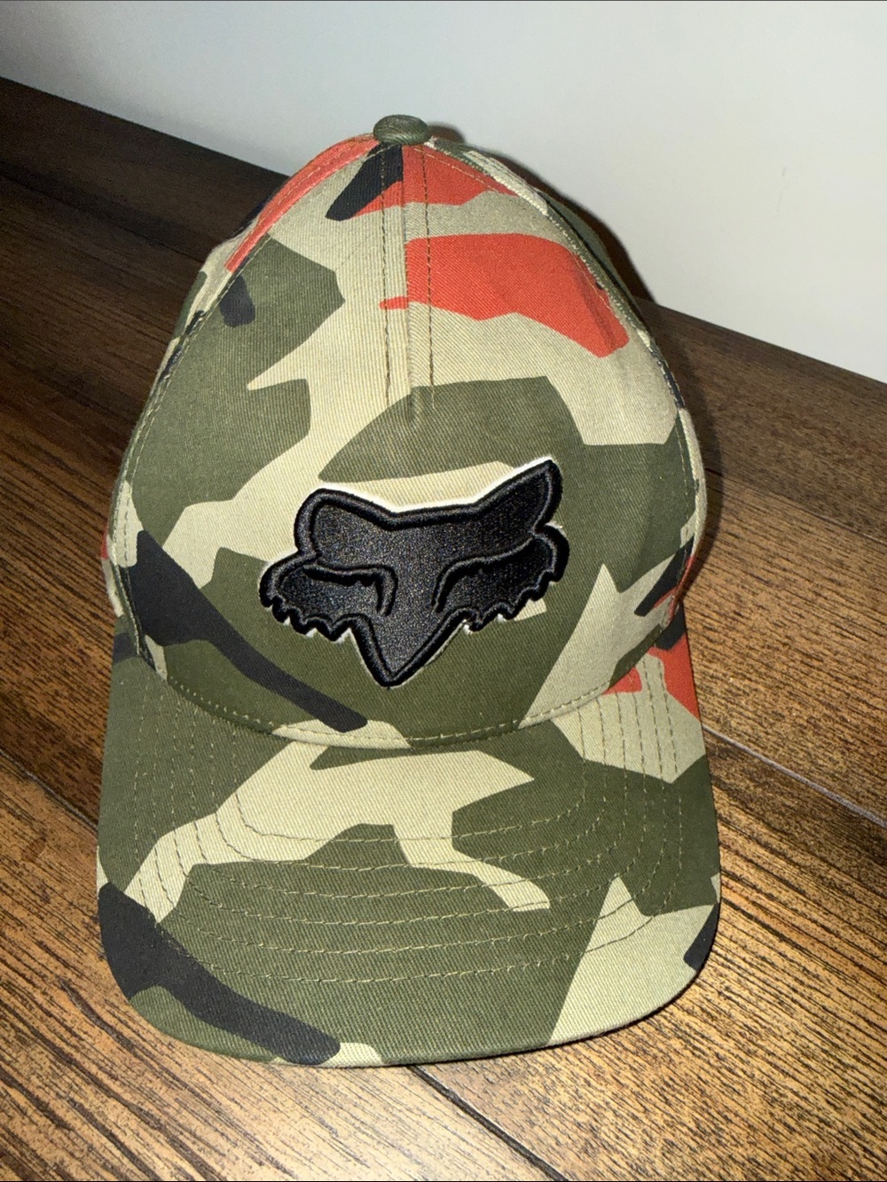 Fox Kids Camo Cap with Black Fox Patch - Green/Orange/Tan. Great condition.